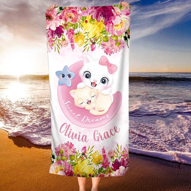 Toalla De Playa Nombre personalizado de los amigos de gatitos de R (Subido por el creador)