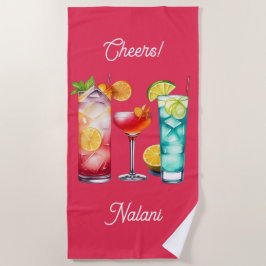 Toalla De Playa Nombre personalizado de los cócteles tropicales