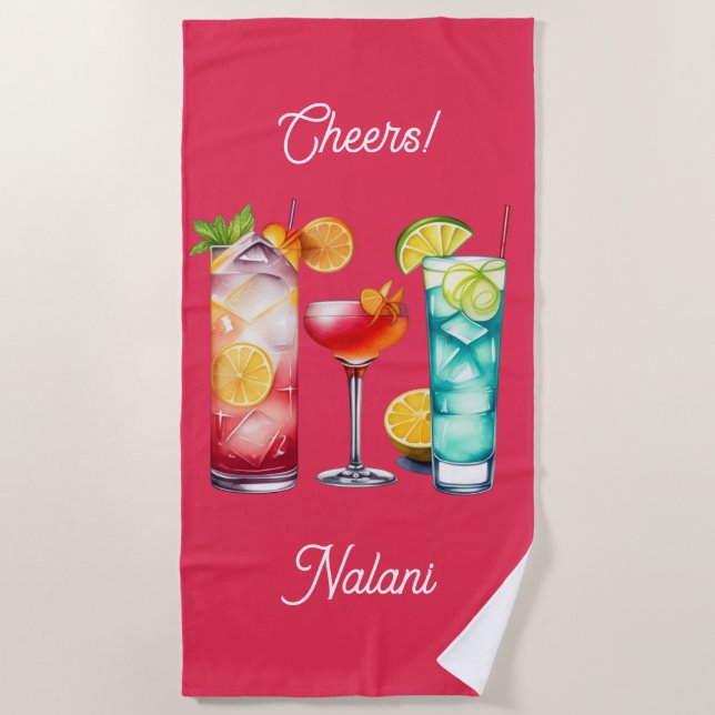Toalla De Playa Nombre personalizado de los cócteles tropicales (Anverso)