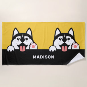 Toalla De Playa Nombre personalizado de los Huskies siberianos