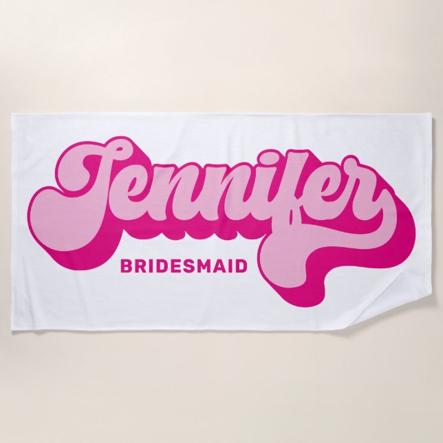 Toalla De Playa Nombre personalizado de novia rosa caliente estilo (Anverso)