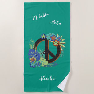 Toalla De Playa Nombre personalizado de paz hawaiano Amor Verde Ma