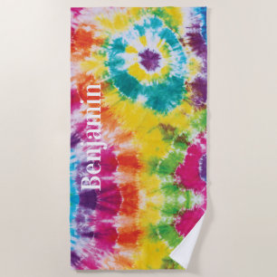 Toalla De Playa Nombre personalizado de tinte de tinta de arcoiris