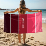 Toalla De Playa Nombre personalizado del bloque de color rosa colo