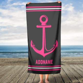 Toalla De Playa Nombre personalizado del delimitador rosado