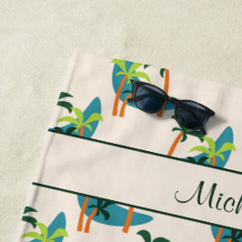 Toalla De Playa Nombre personalizado del oasis de palmeras moderno