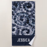 Toalla De Playa Nombre personalizado del tinte azul índigo shibori<br><div class="desc">Puede ser totalmente personalizado para satisfacer sus necesidades.
© Gorjo Designs. Hecho para ti a través de la plataforma Zazzle. 

// ¿Necesita ayuda para personalizar su diseño? ¿Tienes otras ideas? Siéntase libre de contactarme (Zoe) directamente.</div>
