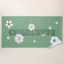Nombre personalizado Flores de estilo retro verde