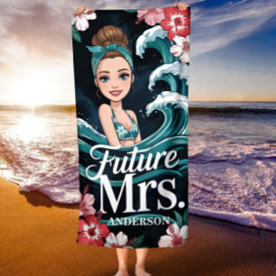 Toalla De Playa Nombre personalizado futuro Sra. Beach Wave Messy 