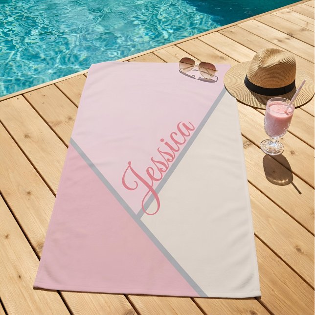 Toalla De Playa Nombre personalizado geométrico moderno rosa paste (Subido por el creador)