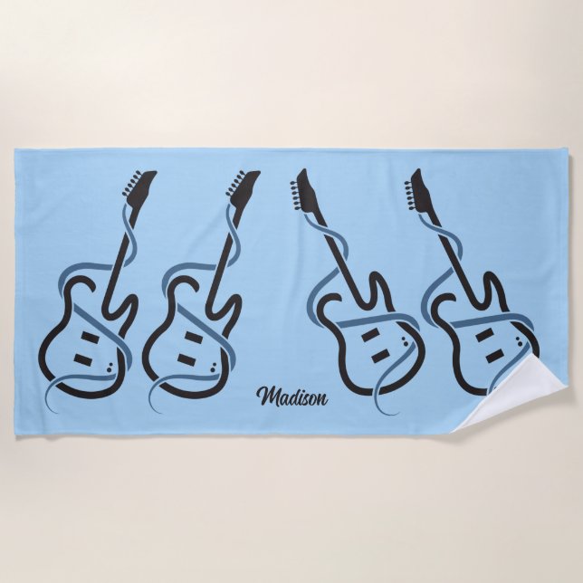 Toalla De Playa Nombre personalizado Guitarra estilizada (Anverso)