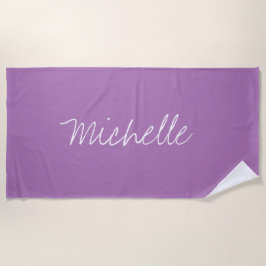 Toalla De Playa Nombre personalizado Lavanda sólida morada