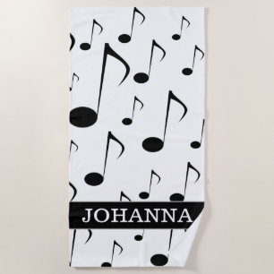 Toalla De Playa Nombre personalizado + muchas notas musicales