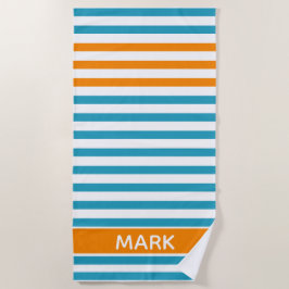 Toalla De Playa Nombre personalizado Naranja franja múltiple blanc