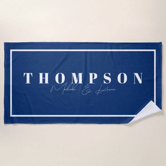 Toalla De Playa Nombre personalizado Navy Blue Elegant (Anverso)
