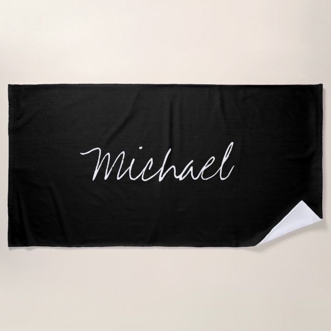 Toalla De Playa Nombre personalizado negro (Anverso)