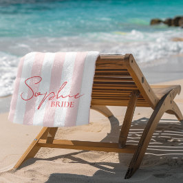 Toalla De Playa Nombre personalizado Novia Raya Rosa | Regalo de D