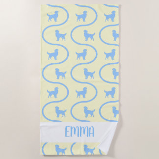 Toalla De Playa Nombre personalizado | Onda Azul Hielo Retriever D