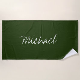Toalla De Playa Nombre personalizado Oscuro Moss Verde