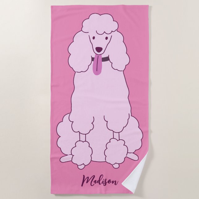 Toalla De Playa Nombre personalizado Pink Poodle (Anverso)
