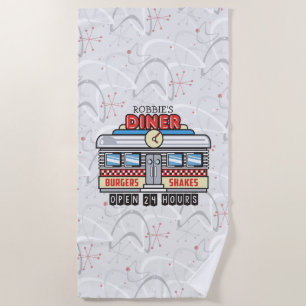 Toalla De Playa NOMBRE personalizado Retro 50 Diner Rótulo 50 Atóm