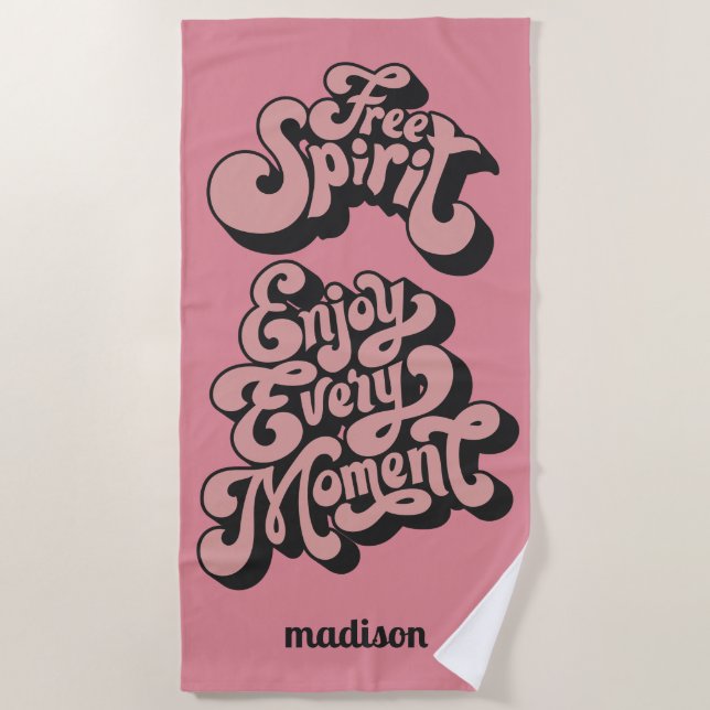 Toalla De Playa Nombre personalizado retro "Espíritu libre" (Anverso)