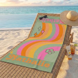 Toalla De Playa Nombre Personalizado Retro Funky Colorido Vintage 