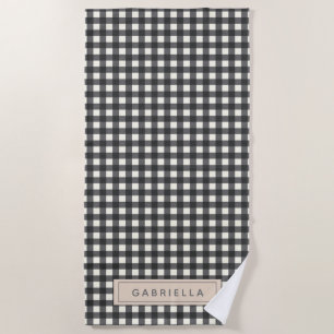 Toalla De Playa Nombre personalizado retro moderno negro Gingham P