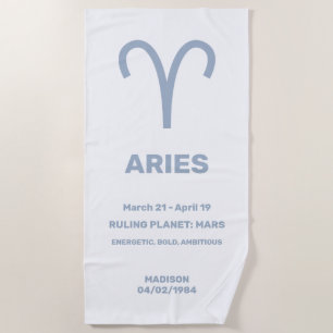 Toalla De Playa Nombre personalizado / Rótulo Zodiac de texto Arie