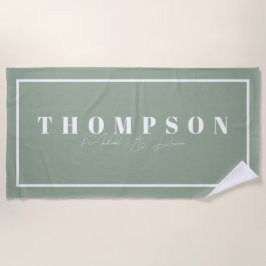 Toalla De Playa Nombre personalizado Sage Green Elegant