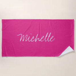 Toalla De Playa Nombre personalizado Sólido Magenta Rosa
