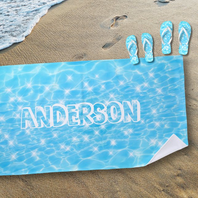Toalla De Playa Nombre personalizado Sparkling Blue Water Textos G (Subido por el creador)