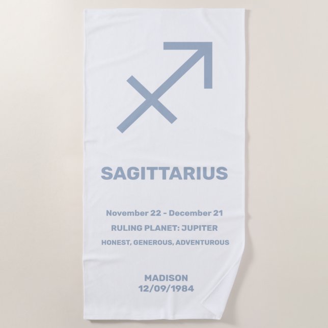 Toalla De Playa Nombre personalizado / Texto Rótulo zodiaco Sagitt (Anverso)