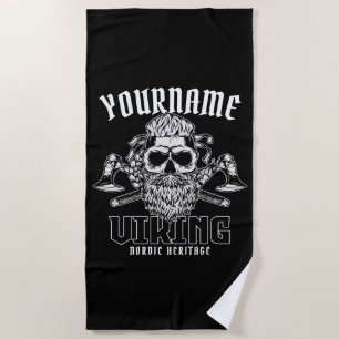 Toalla De Playa NOMBRE Personalizado Viking Nórdico Warrior Herita