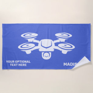 Toalla De Playa Nombre personalizado y Drone de texto