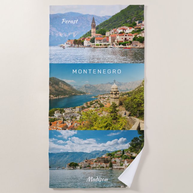 Toalla De Playa Nombre personalizado y Montenegro de texto (Anverso)