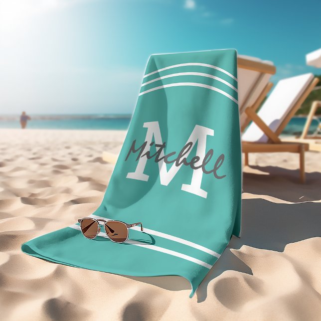 Toalla De Playa Nombre Verde azulado del personalizado (Subido por el creador)