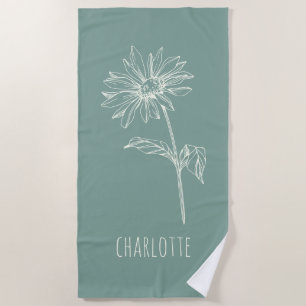 Toalla De Playa Nombre verde de la franja de flor de Chamomile min