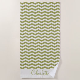 Toalla De Playa Nombre verde pastel zig zag geométrico
