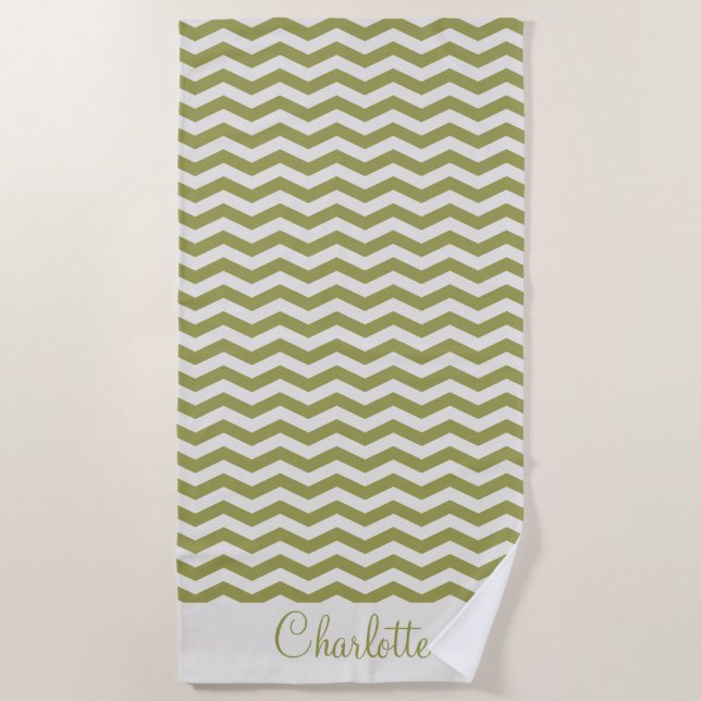 Toalla De Playa Nombre verde pastel zig zag geométrico (Anverso)