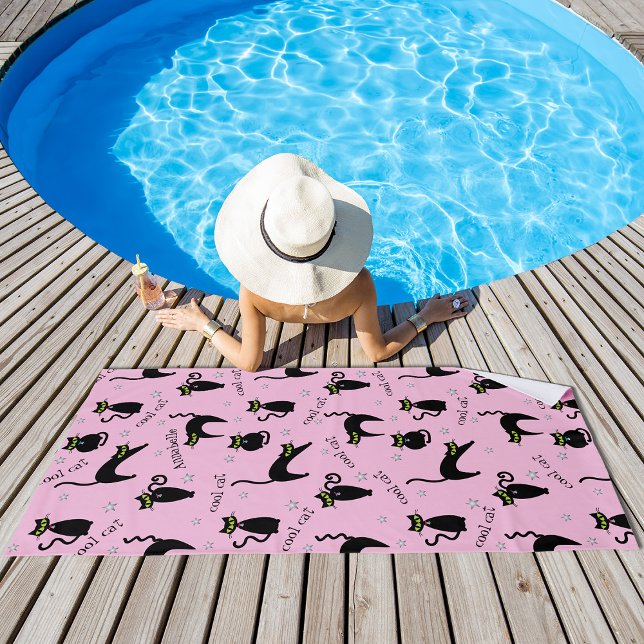 Toalla De Playa Nombre y frase personalizados de los gatos negros  (Subido por el creador)