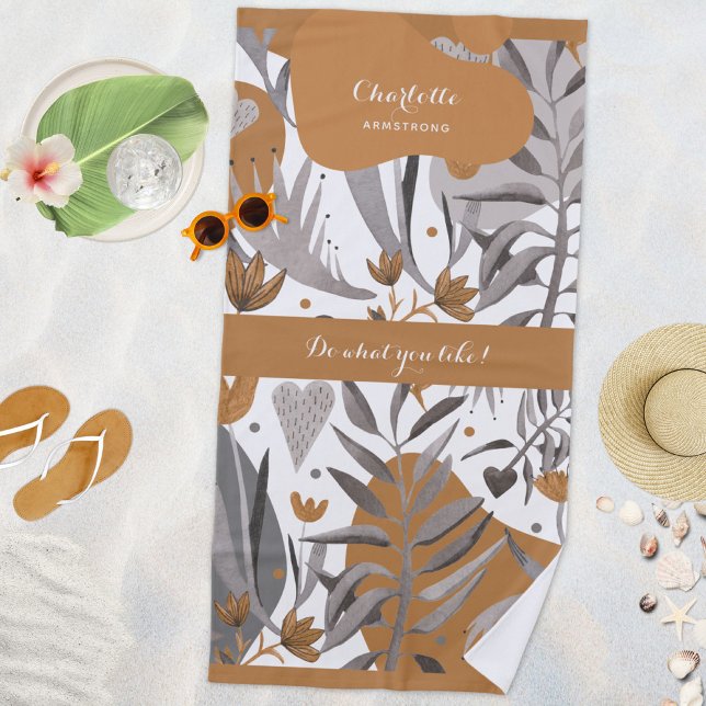 Toalla De Playa Nombre y presupuesto de la Moda Boho (Boho Chic Botanical Floral Name and Quote Beach Towel ©Susanne Sachers - Sunny Wanderlust 🌞✈️)