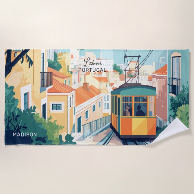 Toalla De Playa Nombre y texto personalizados Lisboa Portugal (Anverso)