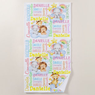 Toalla De Playa Nombres de chicas largos personalizados con animal