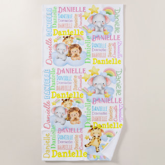 Toalla De Playa Nombres de chicas largos personalizados con animal