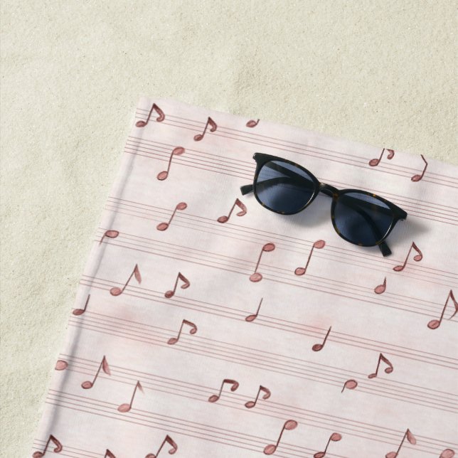 Toalla De Playa Notas musicales marrones rosa sonrosado   (In situ)