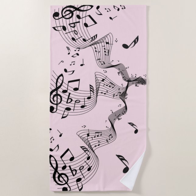 Toalla De Playa Notas musicales sobre rosa (Anverso)