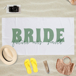 Toalla De Playa Novia Futuro Sra. Nombre Personalizado Blanco y Ve