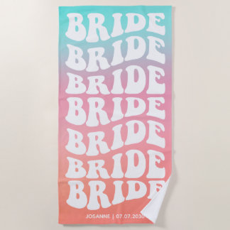 Toalla De Playa Novia Retro Rosa Gradiente Acuático Personalizado