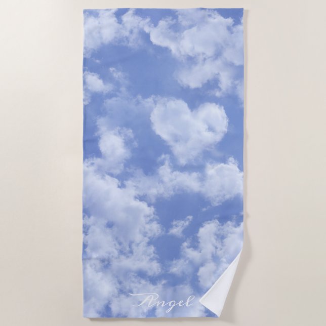 Toalla De Playa Nube De Corazón Aburrido En Cielo Azul Feliz (Anverso)